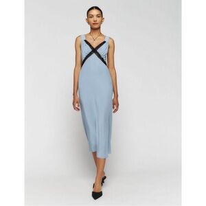 Reformation Provence Silk Dress with Black Lace